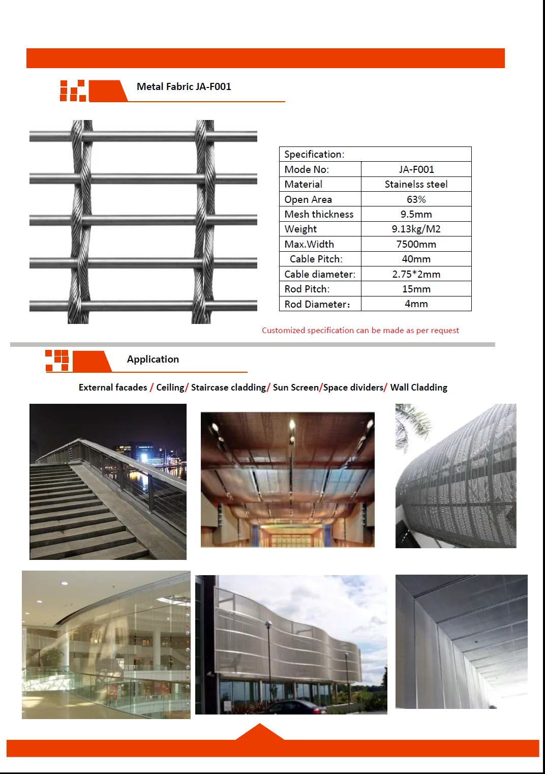 Flexible Metal Fabric family reference; JA-F004 model photograph is under approval review
